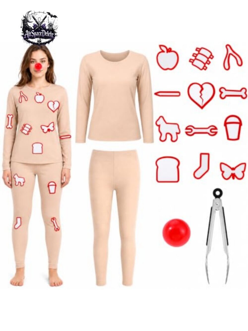 Operation Costume Set Long Sleeve Top Leggings Felt Patches Red Nose Tongue